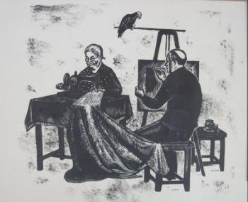 Self-portrait with mother and parrot. Tevtoradze Vasiliy