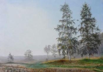 Birches misty in the morning. Lobanov Roman