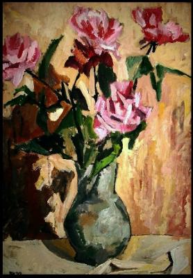 Roses in a clay jug. Makeev Sergey