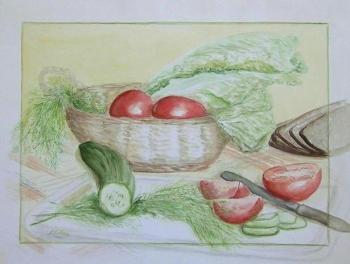 Still life with vegetables and rye bread (etude). Lizlova Natalija