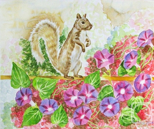 Piacheva Natalia. Squirrel and Flowers