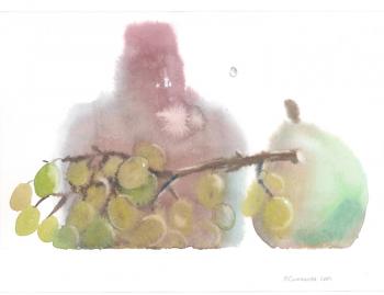 Bottle, pear, grapes. Simashova Olga