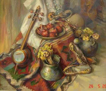 The Armenian still-life with qyamancha and pomegranates (Still-Life Khachatryan). Khachatryan Meruzhan
