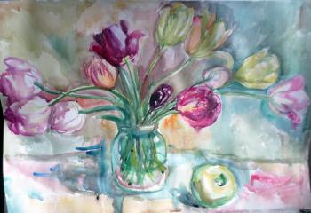Still life with variegated tulips. Kruppa Natalia
