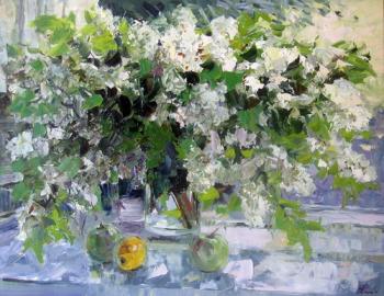 The bouquet of the bird cherry tree branches. Malykh Evgeny
