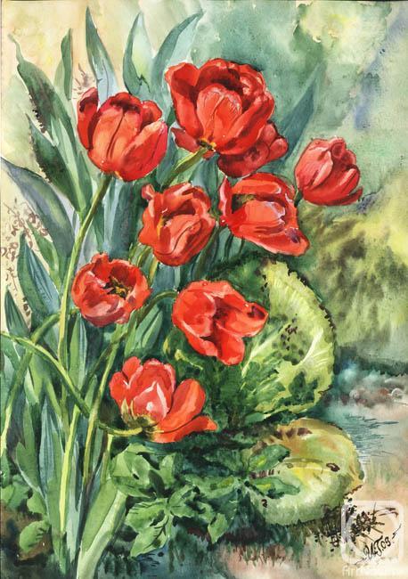 Green Irina. Red tulips