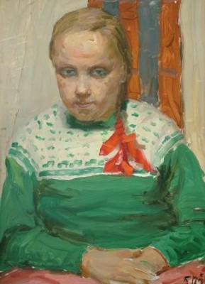 Portrait girl with red bow. Lukashov Vyacheslav