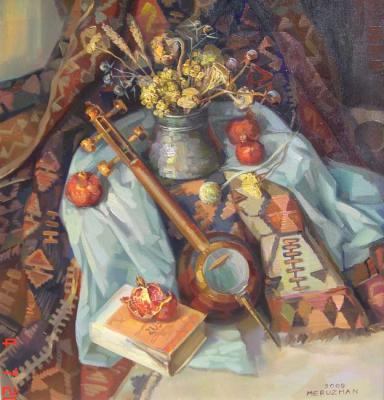 Armenian still-life with qyamancha and flowers