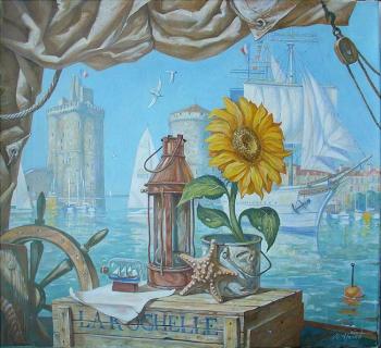 Still life on the background of the harbor. Alanne Kirill