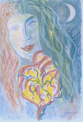 Portrait with a month and a flower. Larskaya Nataliya