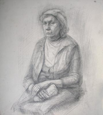 Old Female Model with purse in her hands (Graphit Pencil). Yudaev-Racei Yuri