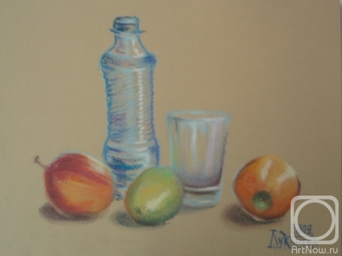 Lukaneva Larissa. Stilllife with, apples and a bottle of water