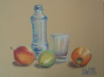 Stilllife with, apples and a bottle of water
