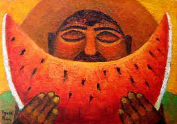Man with water-melon. Rain Vyusal