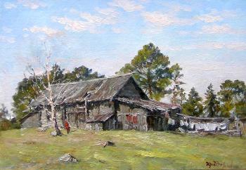 The old house near to a birch. Island Valaam