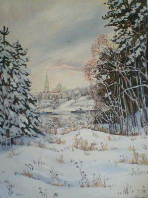Winter on Valaam. View of the monastery. Romanova Elena