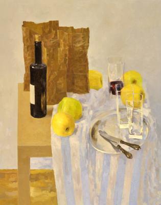 Still life. Wine and apples. Fayvisovich Aleksandr