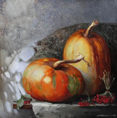 Still life with pumpkin and guelder-rose