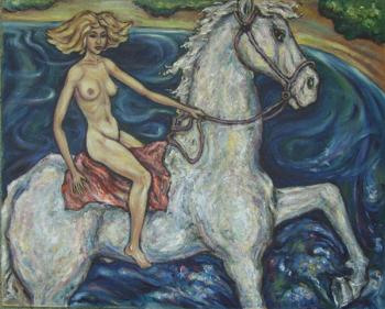 Bathing a white horse. Kyrskov Svjatoslav