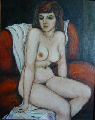 Nude on a red sofa. Kyrskov Svjatoslav