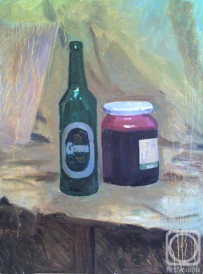 Deryabin Oleg. Still life with green bottle beer