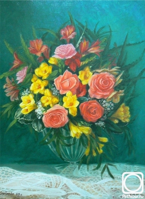 Stebleva Alla. Bouquet of roses and lilies