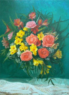 Bouquet of roses and lilies. Stebleva Alla