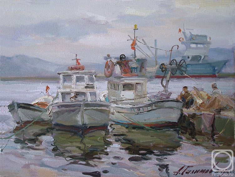 Galimov Azat. Evening at the pier fishermen