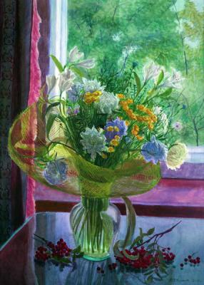 Autumn flowers by the window (Autumn Window). Kiryanova Victoria