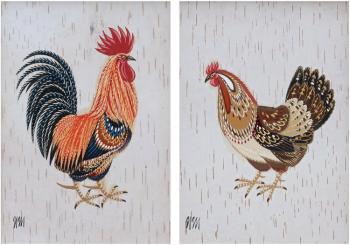 Rooster and chicken (diptych)