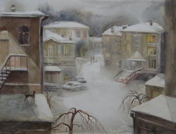 View from the window. Winter courtyard