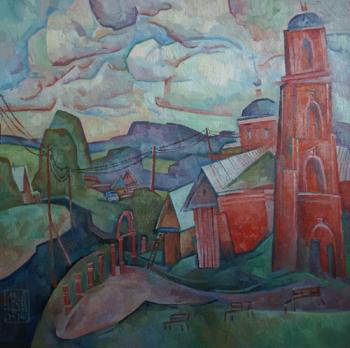 Landscape with red church