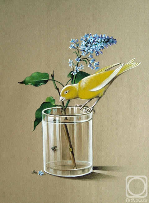 Belova Asya. Lilac branch and canary