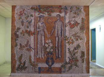 Mosaic "Just Married" palace of marriage Pushchino. Pomelov Valentin