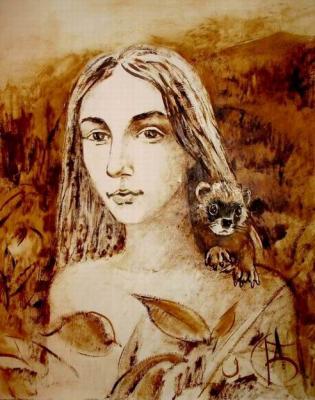 Girl and Ferret. Lavrova Olga