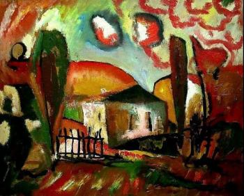 Landscape with a house at sunset. 2006