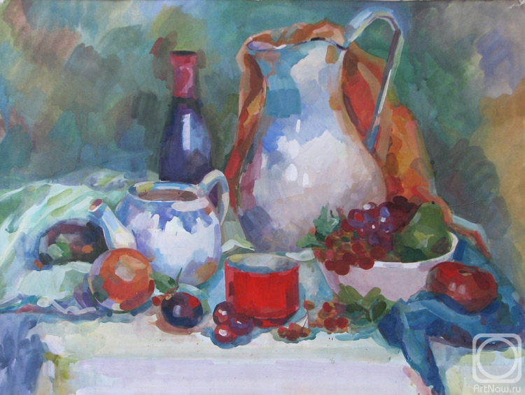 Zhukova Juliya. Still life with jug and fruit