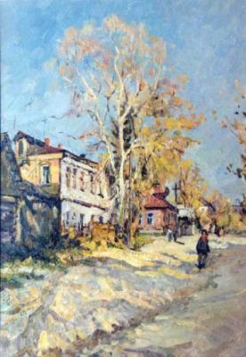 Autumn in city. Dzerginskogo street in the Pavlovskiy Posad