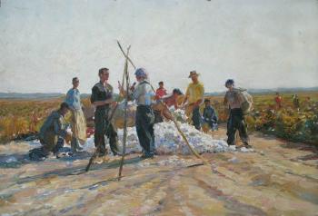 Weighing of the collected cotton. Petrov Vladimir