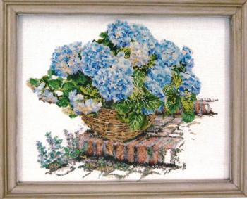 Blue hydrangea in a basket