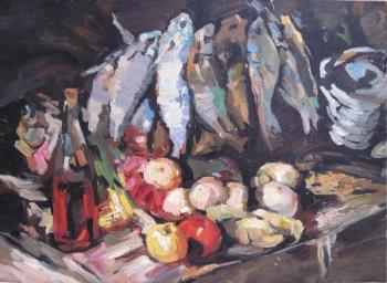 Fish, wine and fruits (copy from the work of Konstantin Korovin)