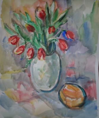 Bouquet of tulips and orange. Kruppa Natalia