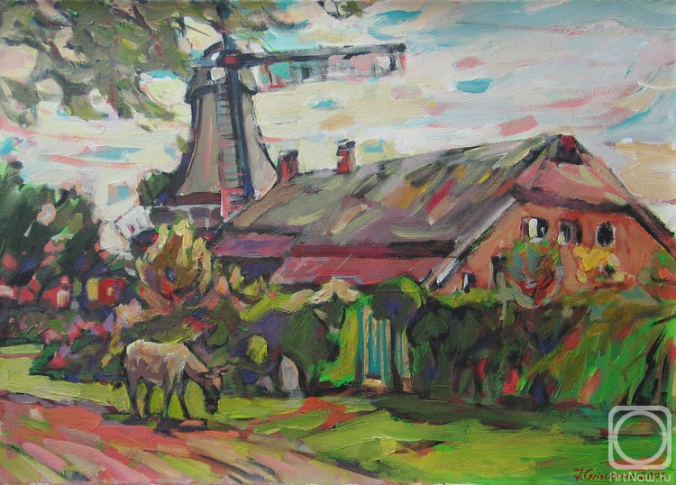 Grishchenko Igor. Griosefen. A landscape with a mill and a donkey