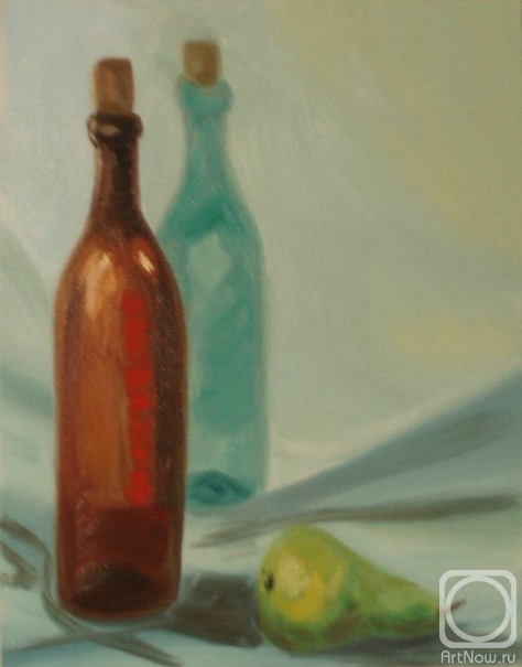 Lukaneva Larissa. 228 (still life with pears and glass bottles)