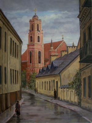 Rainy day in Vilnius. A kind on a church of All Sacred. Zrazhevsky Arkady