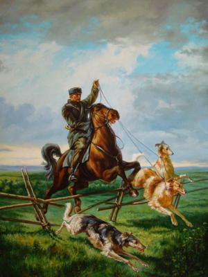 Huntsman with three greyhounds. Kharchenko Ivan
