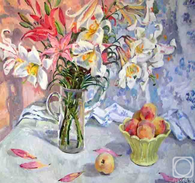Moskaleva Irina. White lilies and peaches