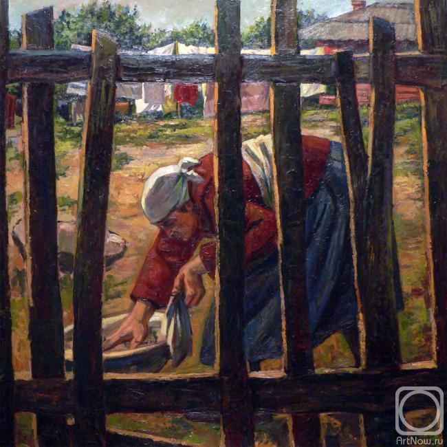 Polikarpova Anna. Washing behind the fence