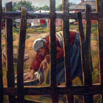 Washing behind the fence. Polikarpova Anna