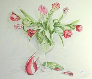 Composition with tulips and fish